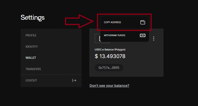 Step 3: Click “Copy Adress”